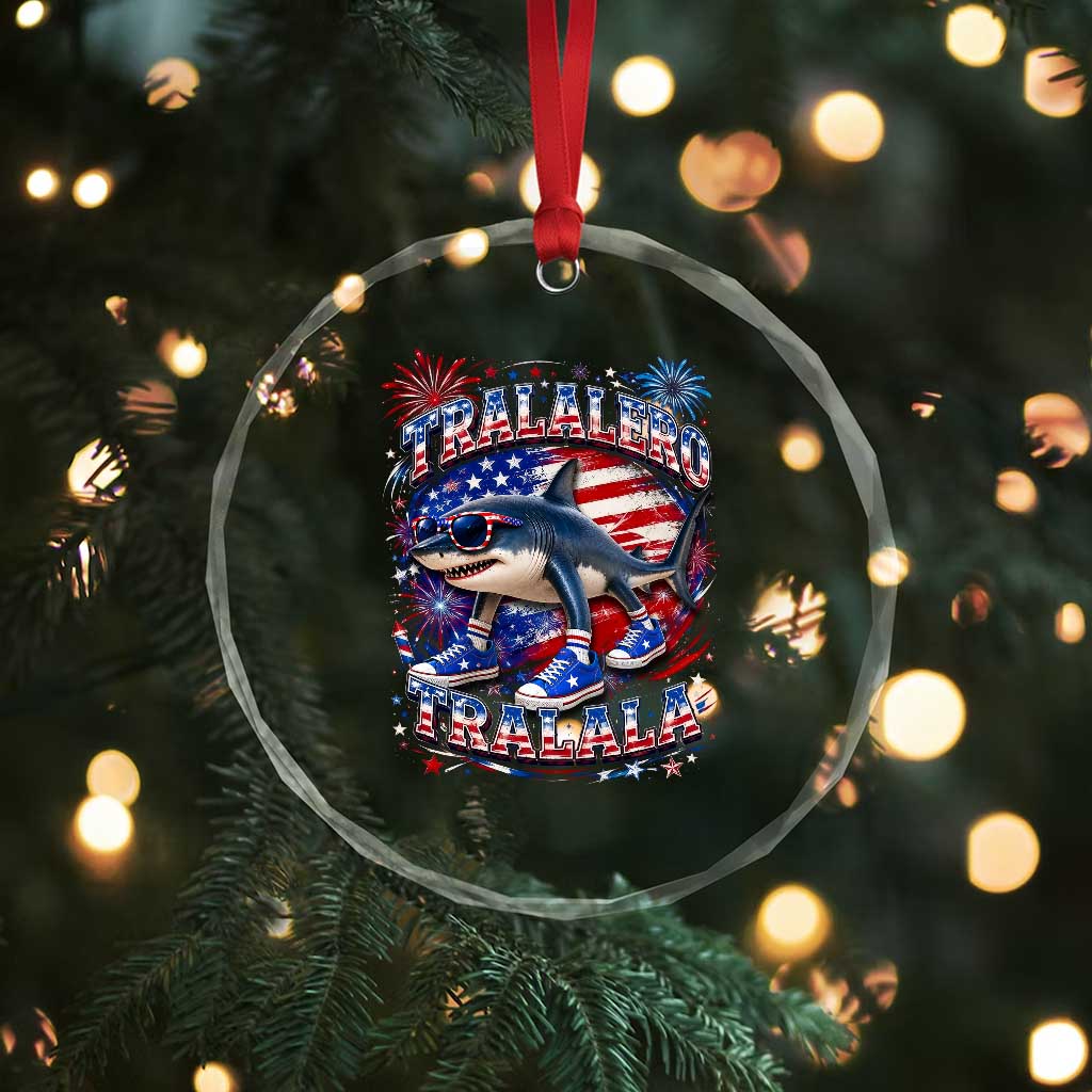 Tralalero Tralala Shark Italian Brainrot 4th Of July Meme Crystal Glass Ornament
