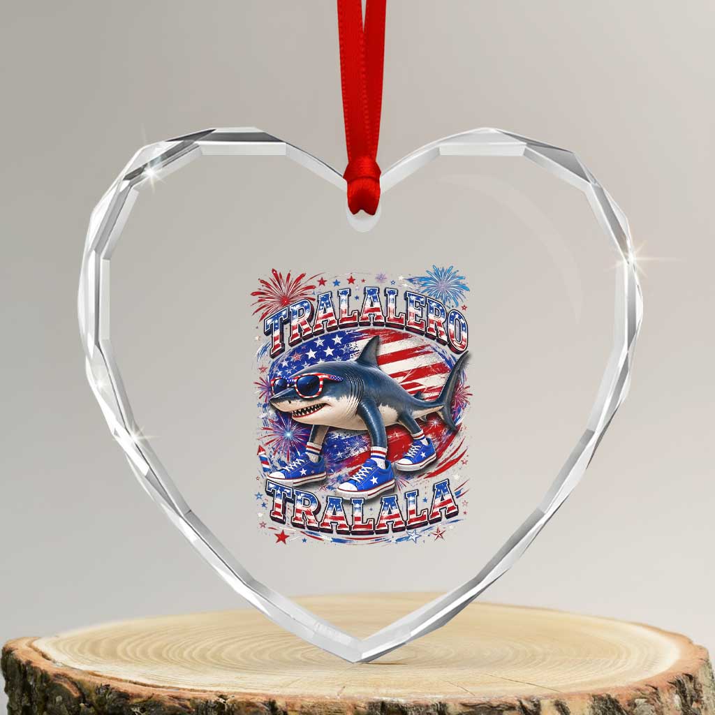 Tralalero Tralala Shark Italian Brainrot 4th Of July Meme Heart Crystal Glass Ornament