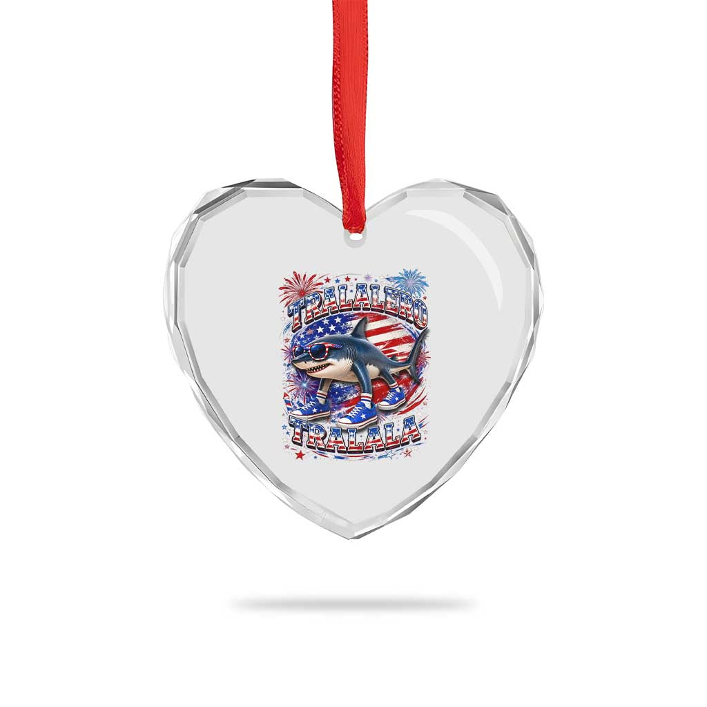 Tralalero Tralala Shark Italian Brainrot 4th Of July Meme Heart Crystal Glass Ornament