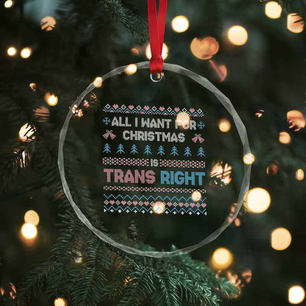 Trans Pride Ugly Xmas Crystal Glass Ornament All I Want For Christmas Is Trans Rights - Wonder Print Shop