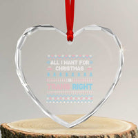 Trans Pride Ugly Xmas Heart Crystal Glass Ornament All I Want For Christmas Is Trans Rights - Wonder Print Shop