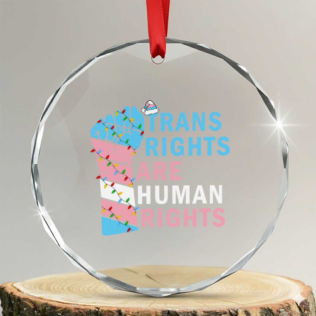 Trans Rights Are Human Rights Crystal Glass Ornament Christmas LGBTQ Supporter Gift - Wonder Print Shop