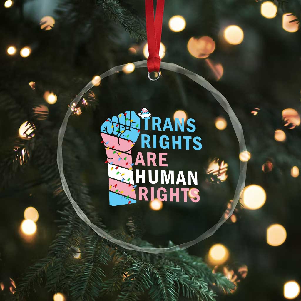Trans Rights Are Human Rights Crystal Glass Ornament Christmas LGBTQ Supporter Gift - Wonder Print Shop