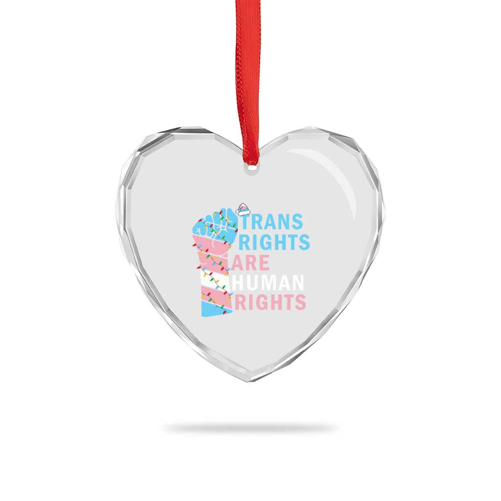 Trans Rights Are Human Rights Heart Crystal Glass Ornament Christmas LGBTQ Supporter Gift - Wonder Print Shop
