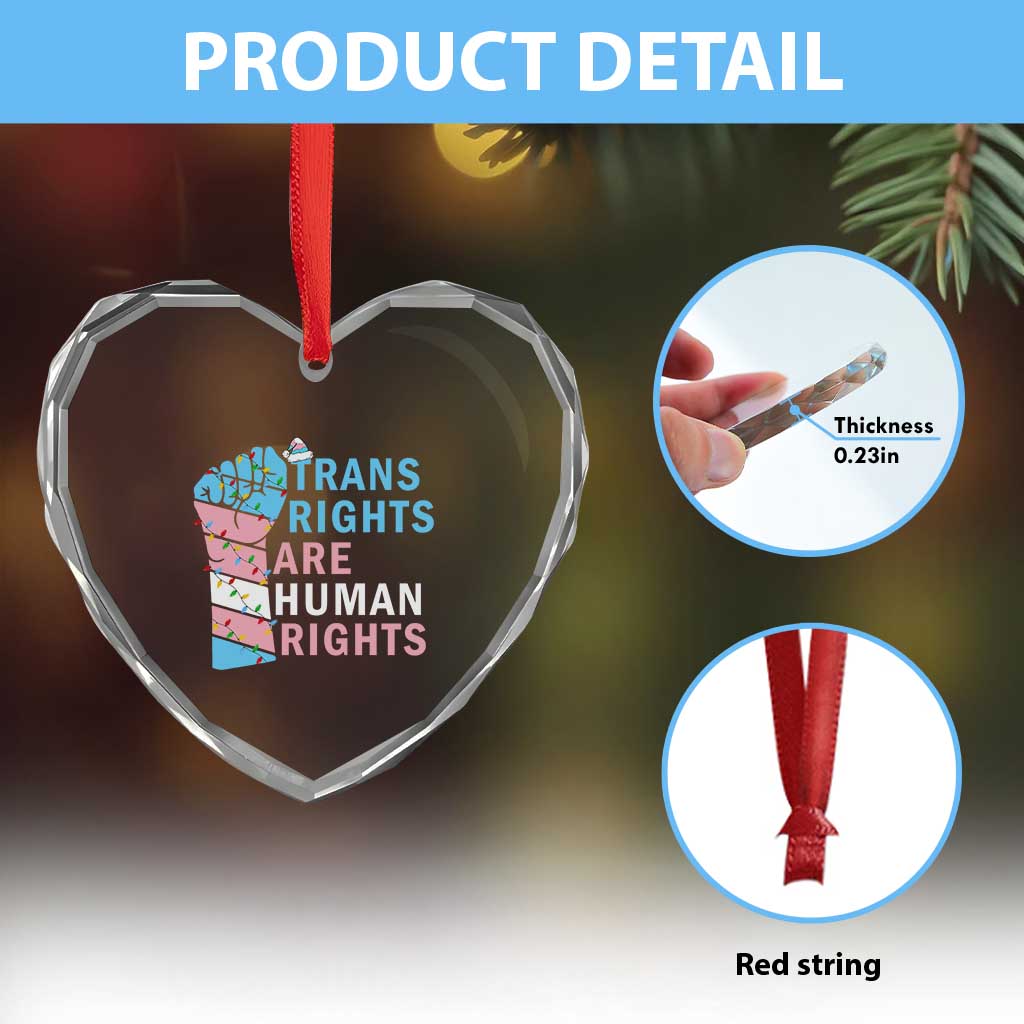 Trans Rights Are Human Rights Heart Crystal Glass Ornament Christmas LGBTQ Supporter Gift - Wonder Print Shop