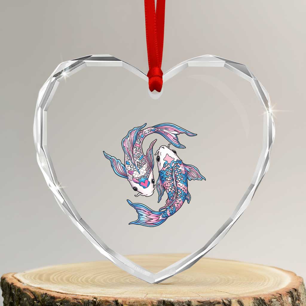 Transgender Ally Koi Fish Heart Crystal Glass Ornament Funny Japanese Art Graphic