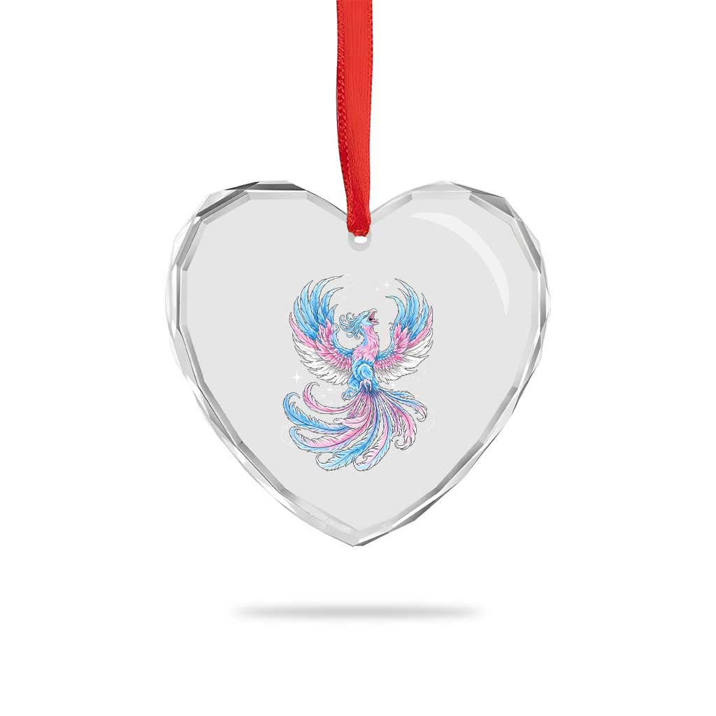 Transgender Phoenix Reborn Heart Crystal Glass Ornament Trans Pride Flag Bird