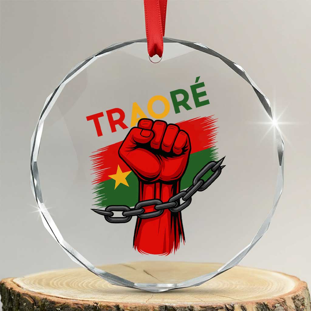 Traoré 2025 Burkina Faso Flag Crystal Glass Ornament Raised Fist Broken Chains - Wonder Print Shop