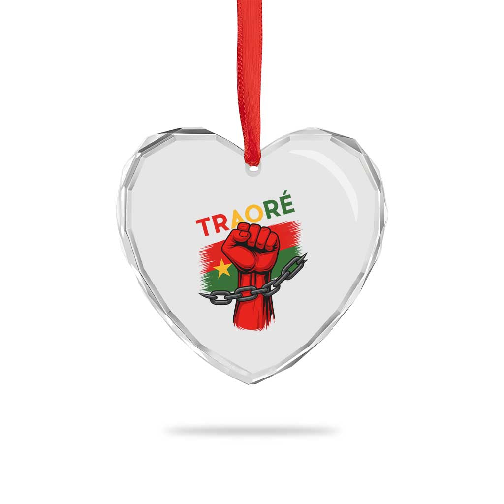 Traoré 2025 Burkina Faso Flag Heart Crystal Glass Ornament Raised Fist Broken Chains - Wonder Print Shop