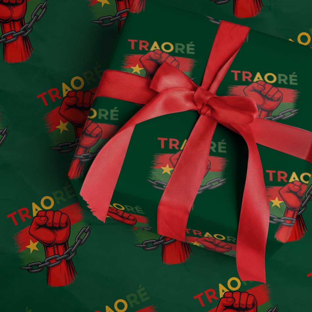 Traoré 2025 Burkina Faso Flag Wrapping Paper Roll Raised Fist Broken Chains - Wonder Print Shop
