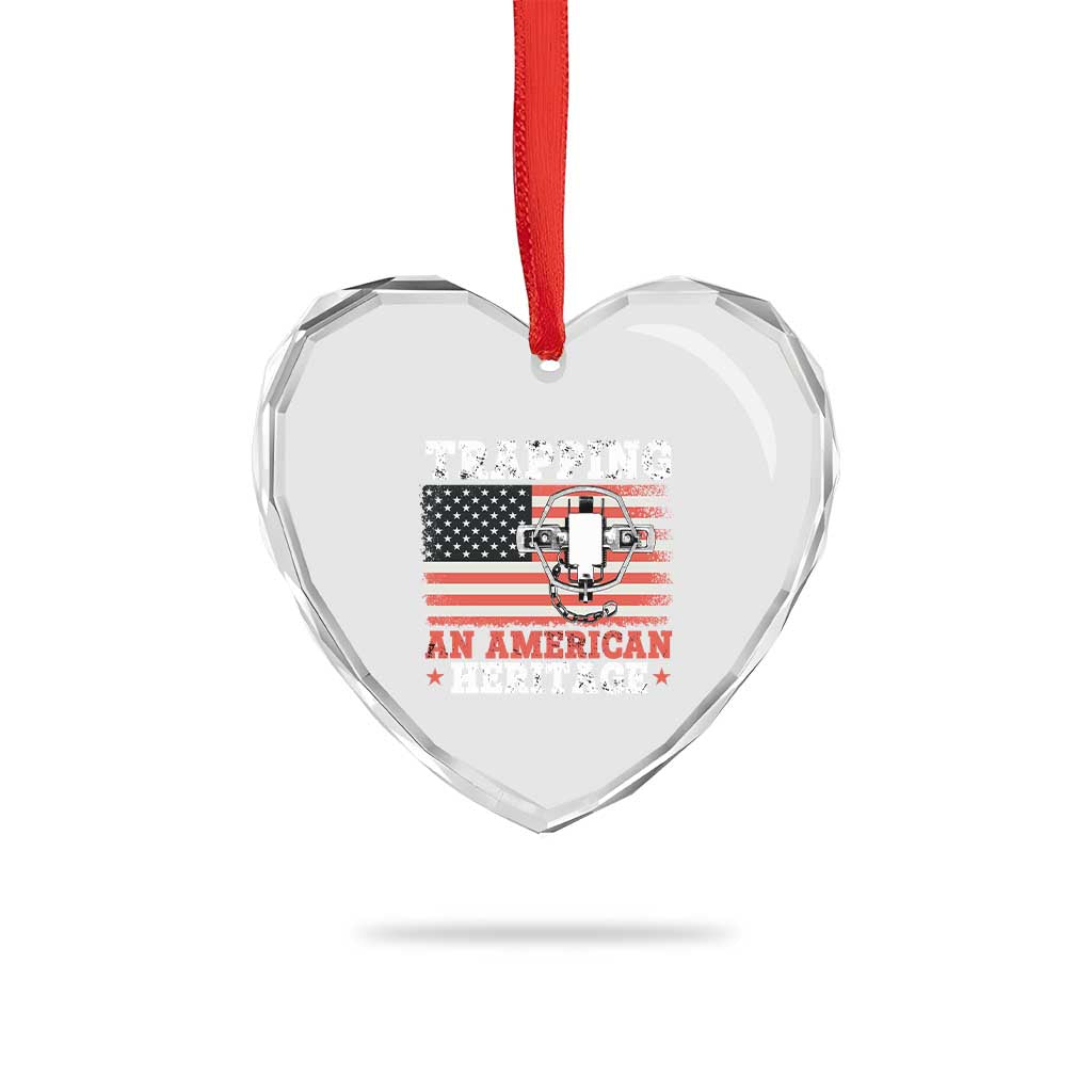 Trapping American Heritage Heart Crystal Glass Ornament Patriotic Trap Hunting Trapper - Wonder Print Shop