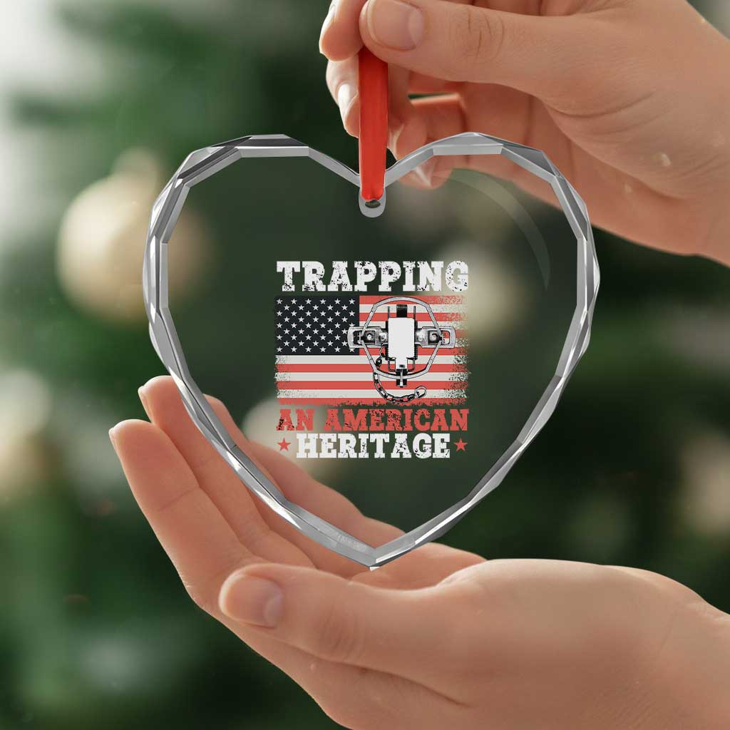 Trapping American Heritage Heart Crystal Glass Ornament Patriotic Trap Hunting Trapper - Wonder Print Shop