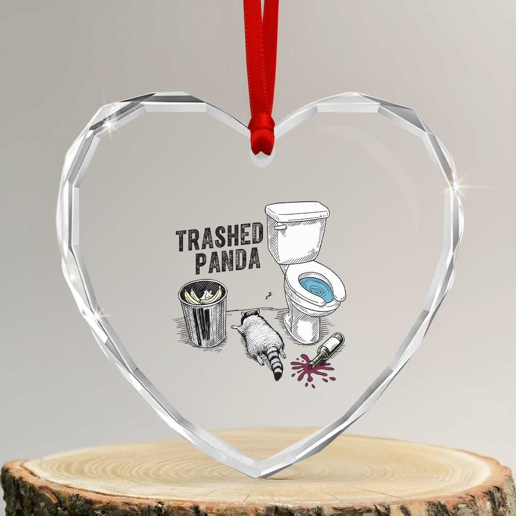 Trashed Panda Heart Crystal Glass Ornament Funny Drunk Racoon Meme - Wonder Print Shop