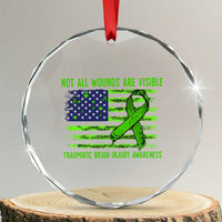 Traumatic Brain Injury Awareness Crystal Glass Ornament Not All Wounds Are Visible TBI Warrior American Flag - Wonder Print Shop