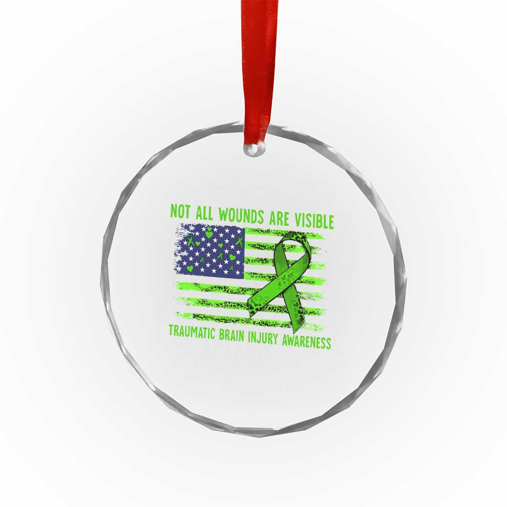 Traumatic Brain Injury Awareness Crystal Glass Ornament Not All Wounds Are Visible TBI Warrior American Flag - Wonder Print Shop