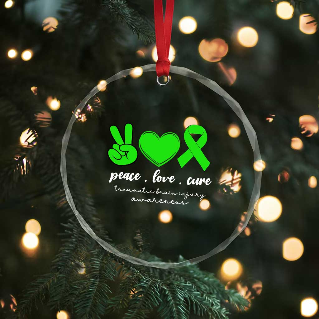 Traumatic Brain Injury Awareness Crystal Glass Ornament Peace Love Cure TBI Warrior - Wonder Print Shop