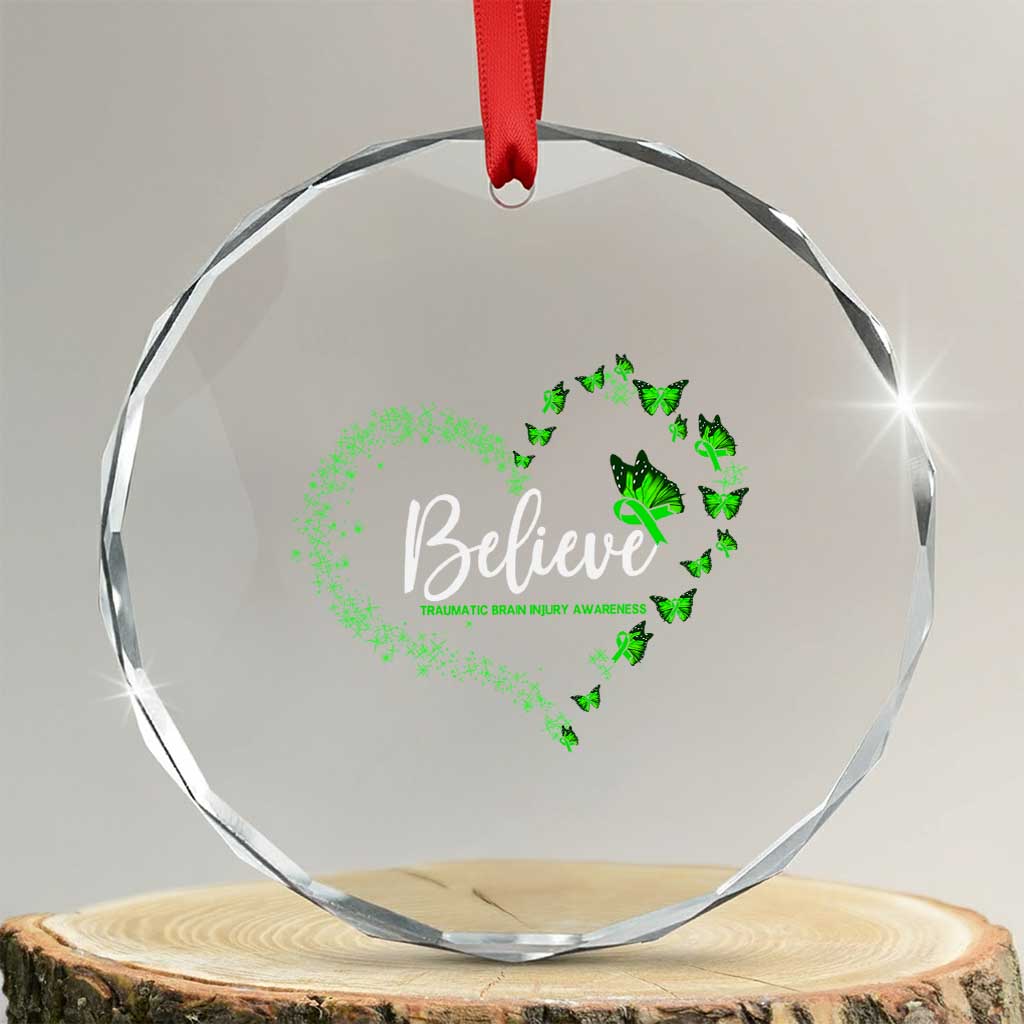Traumatic Brain Injury Awareness Crystal Glass Ornament TBI Believe Butterflies - Wonder Print Shop