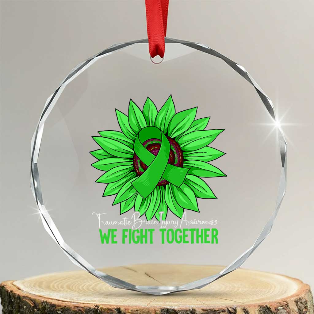 Traumatic Brain Injury Awareness Crystal Glass Ornament TBI We Fight Together Green Sunflower - Wonder Print Shop