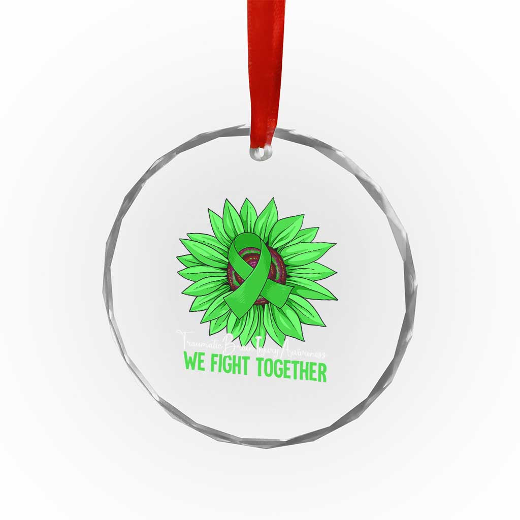 Traumatic Brain Injury Awareness Crystal Glass Ornament TBI We Fight Together Green Sunflower - Wonder Print Shop