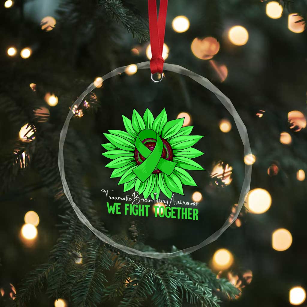 Traumatic Brain Injury Awareness Crystal Glass Ornament TBI We Fight Together Green Sunflower - Wonder Print Shop