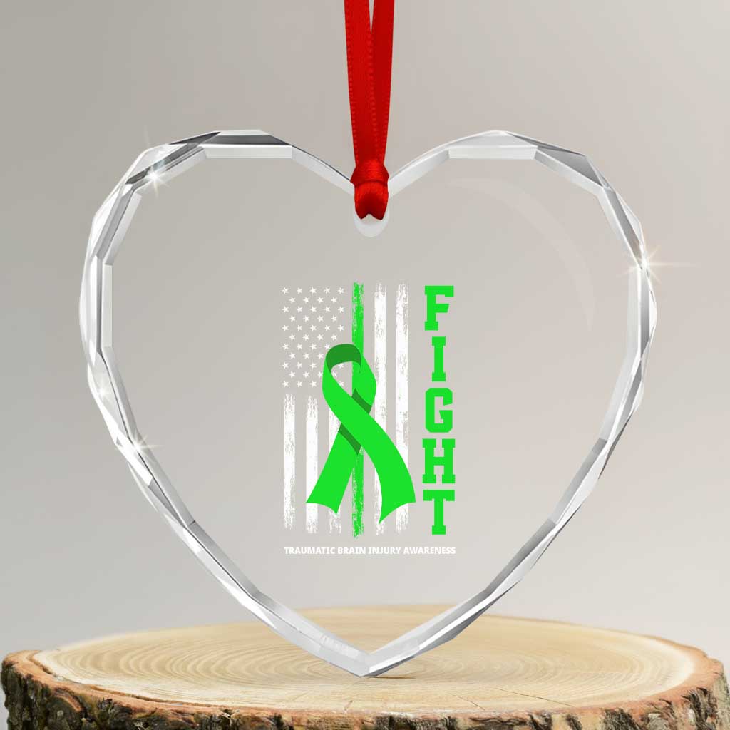 Traumatic Brain Injury Awareness Heart Crystal Glass Ornament Fight TBI American US Flag - Wonder Print Shop