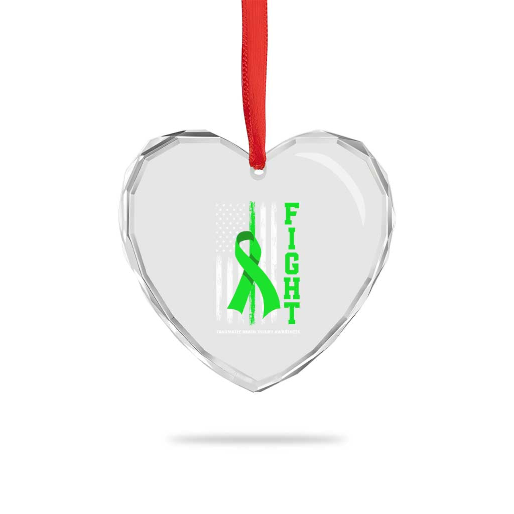 Traumatic Brain Injury Awareness Heart Crystal Glass Ornament Fight TBI American US Flag - Wonder Print Shop