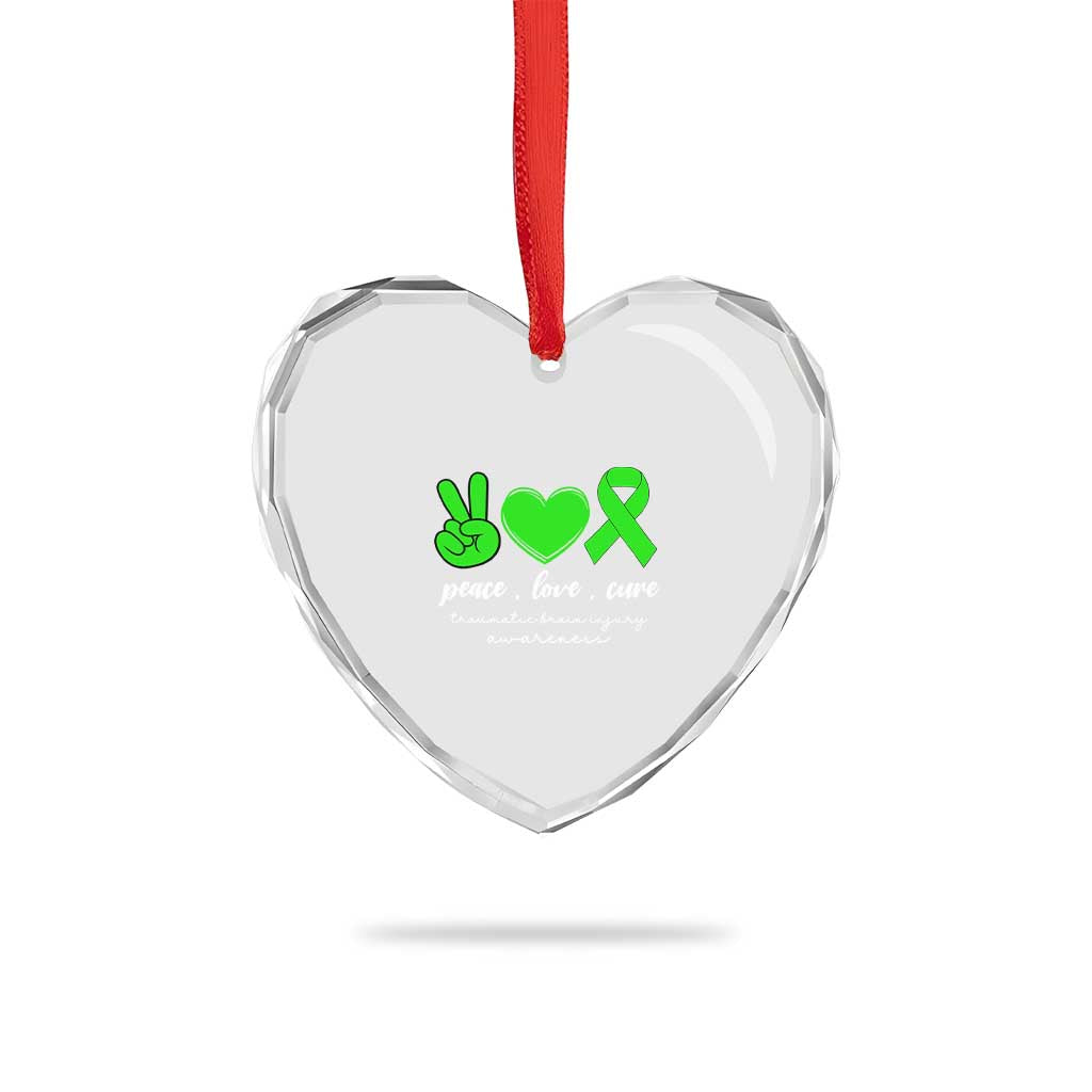 Traumatic Brain Injury Awareness Heart Crystal Glass Ornament Peace Love Cure TBI Warrior - Wonder Print Shop