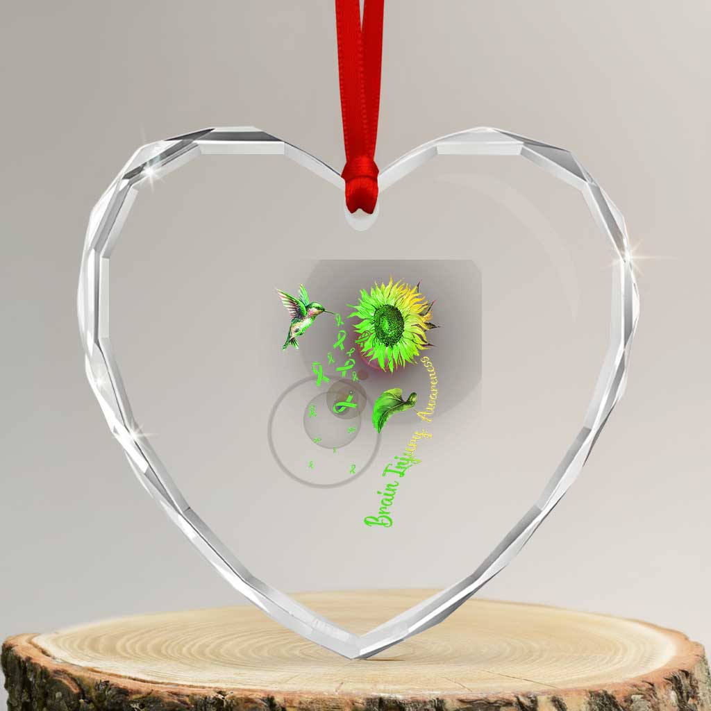Traumatic Brain Injury Awareness Heart Crystal Glass Ornament Sunflower Hummingbird - Wonder Print Shop