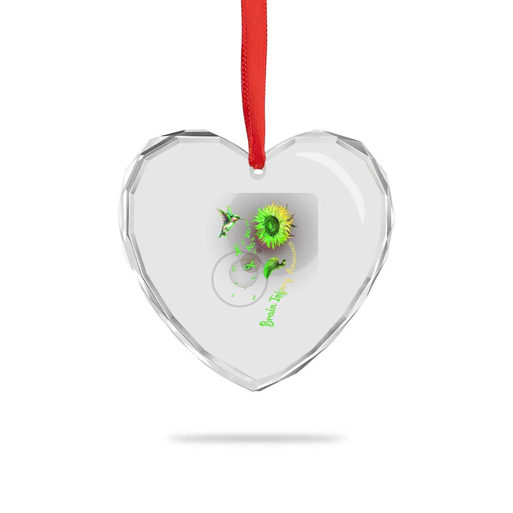 Traumatic Brain Injury Awareness Heart Crystal Glass Ornament Sunflower Hummingbird - Wonder Print Shop