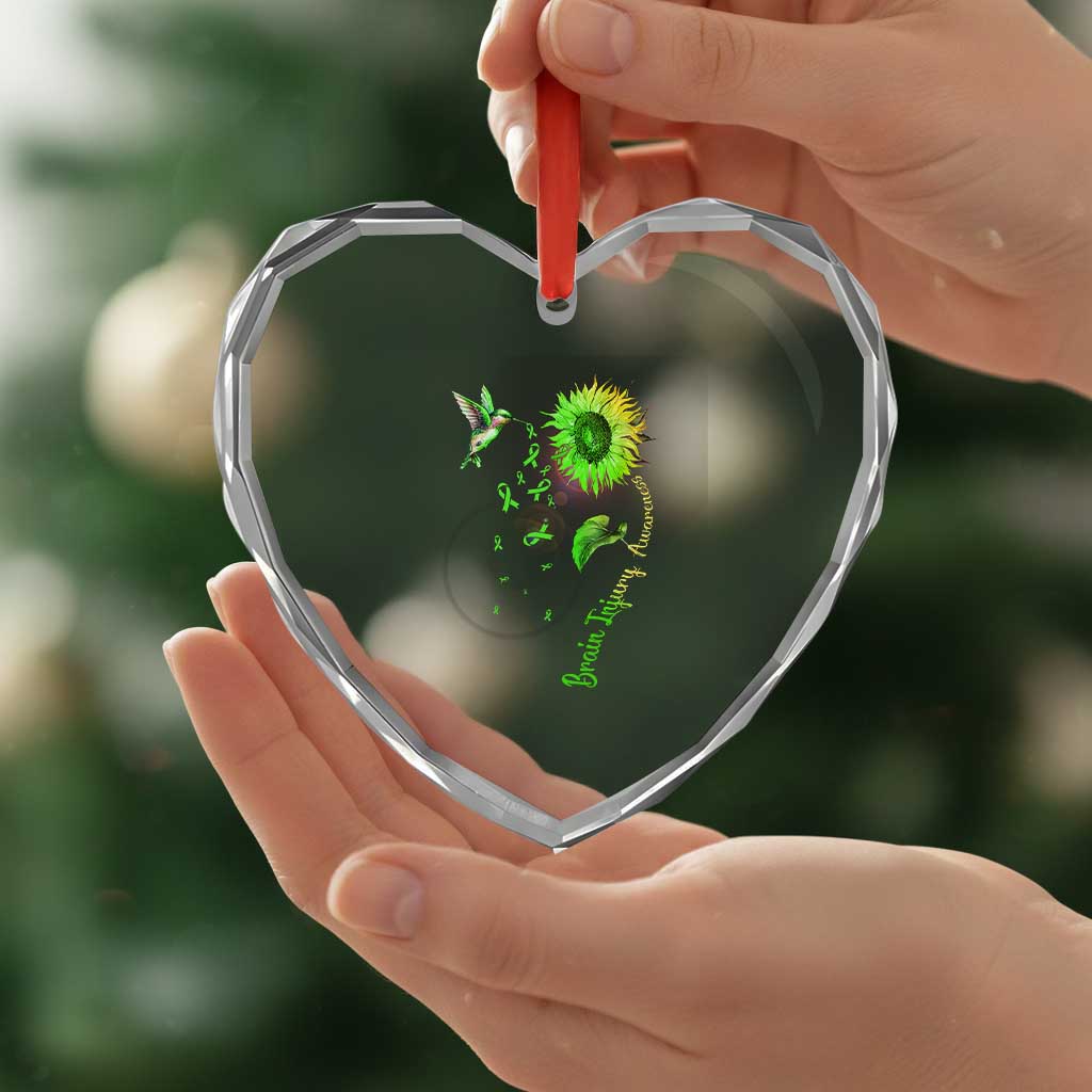 Traumatic Brain Injury Awareness Heart Crystal Glass Ornament Sunflower Hummingbird - Wonder Print Shop