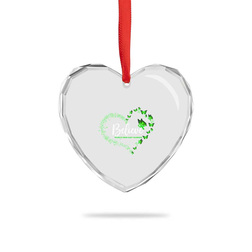 Traumatic Brain Injury Awareness Heart Crystal Glass Ornament TBI Believe Butterflies - Wonder Print Shop