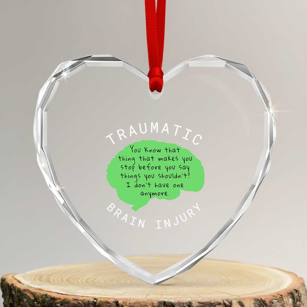 Traumatic Brain Injury Awareness Heart Crystal Glass Ornament TBI Support - Wonder Print Shop
