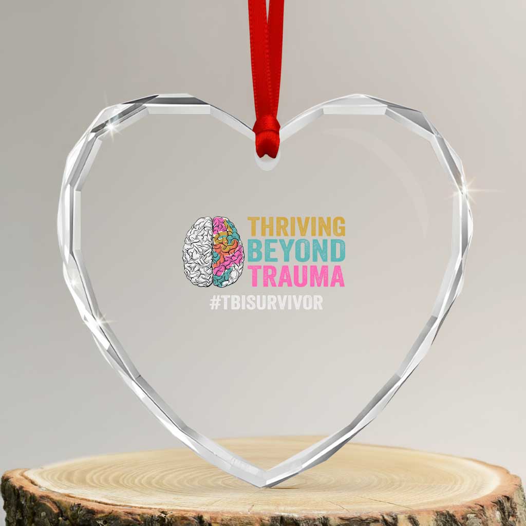 Traumatic Brain Injury Awareness Heart Crystal Glass Ornament Thriving Beyond Trauma TBI Survivor - Wonder Print Shop