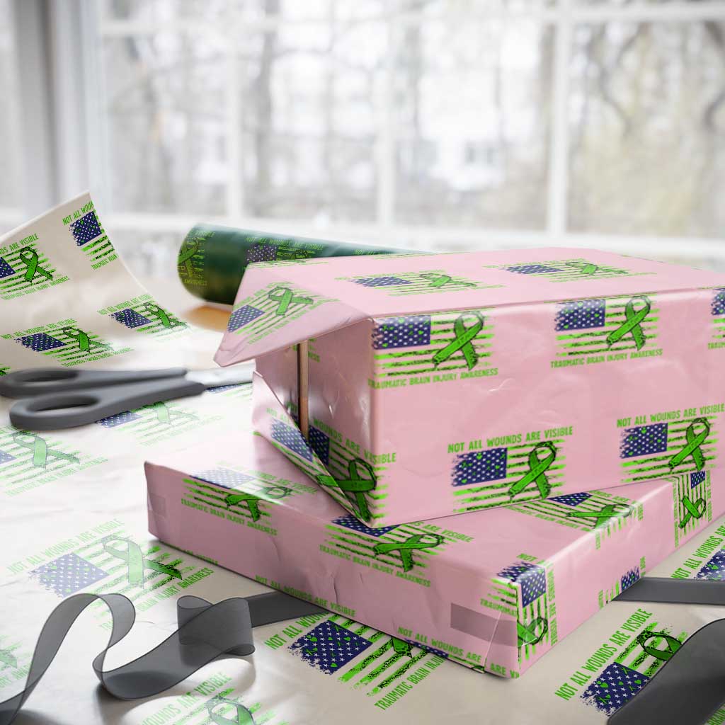 Traumatic Brain Injury Awareness Wrapping Paper Roll Not All Wounds Are Visible TBI Warrior American Flag - Wonder Print Shop