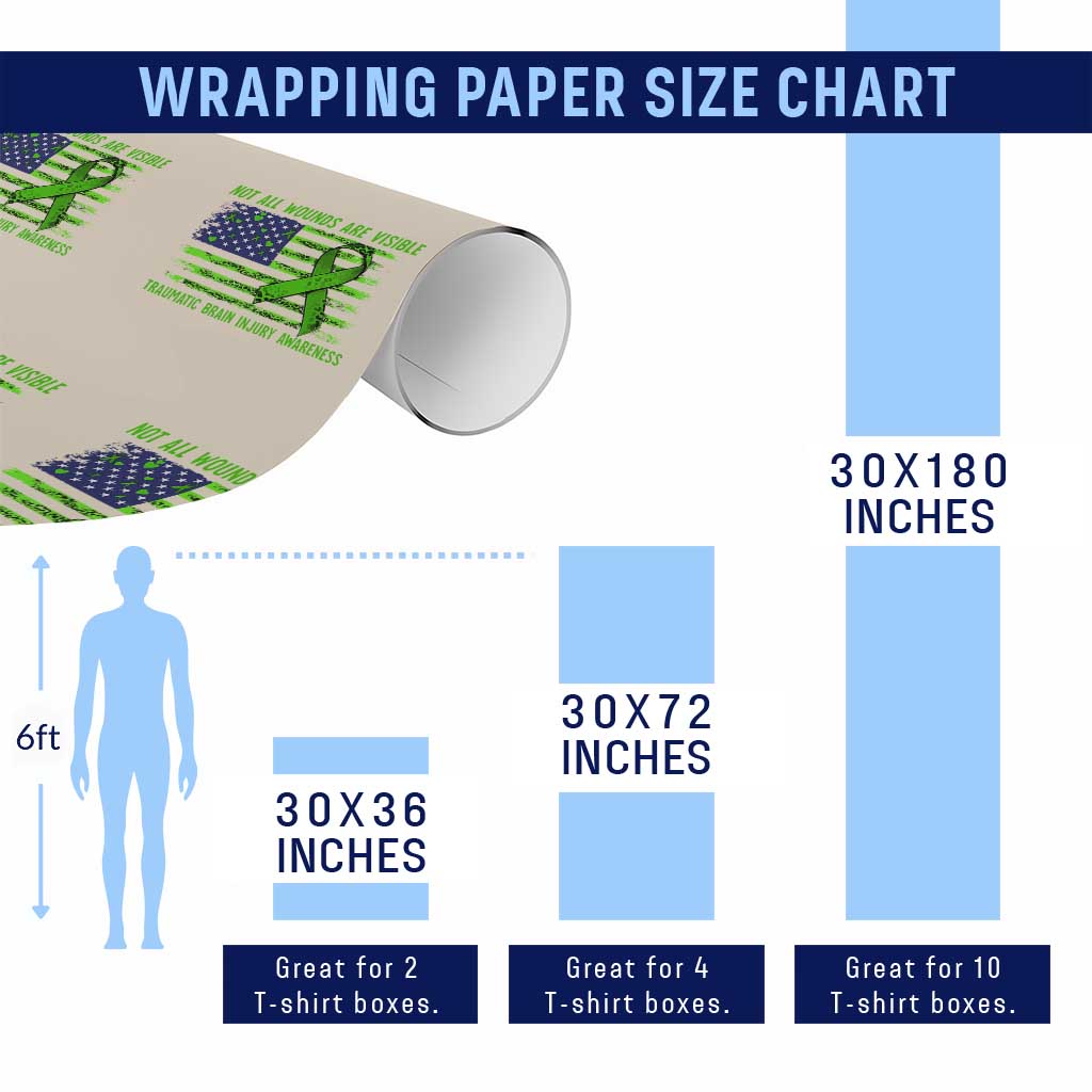 Traumatic Brain Injury Awareness Wrapping Paper Roll Not All Wounds Are Visible TBI Warrior American Flag - Wonder Print Shop