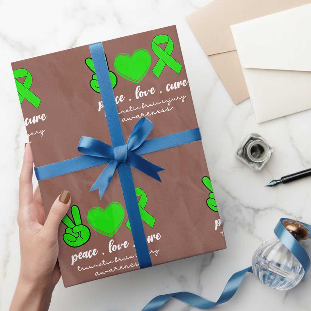 Traumatic Brain Injury Awareness Wrapping Paper Roll Peace Love Cure TBI Warrior - Wonder Print Shop