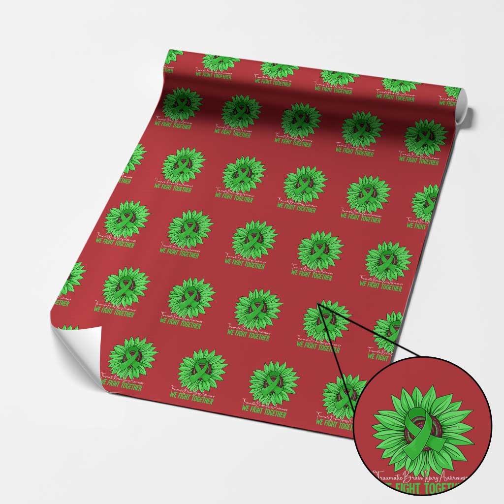 Traumatic Brain Injury Awareness Wrapping Paper Roll TBI We Fight Together Green Sunflower - Wonder Print Shop