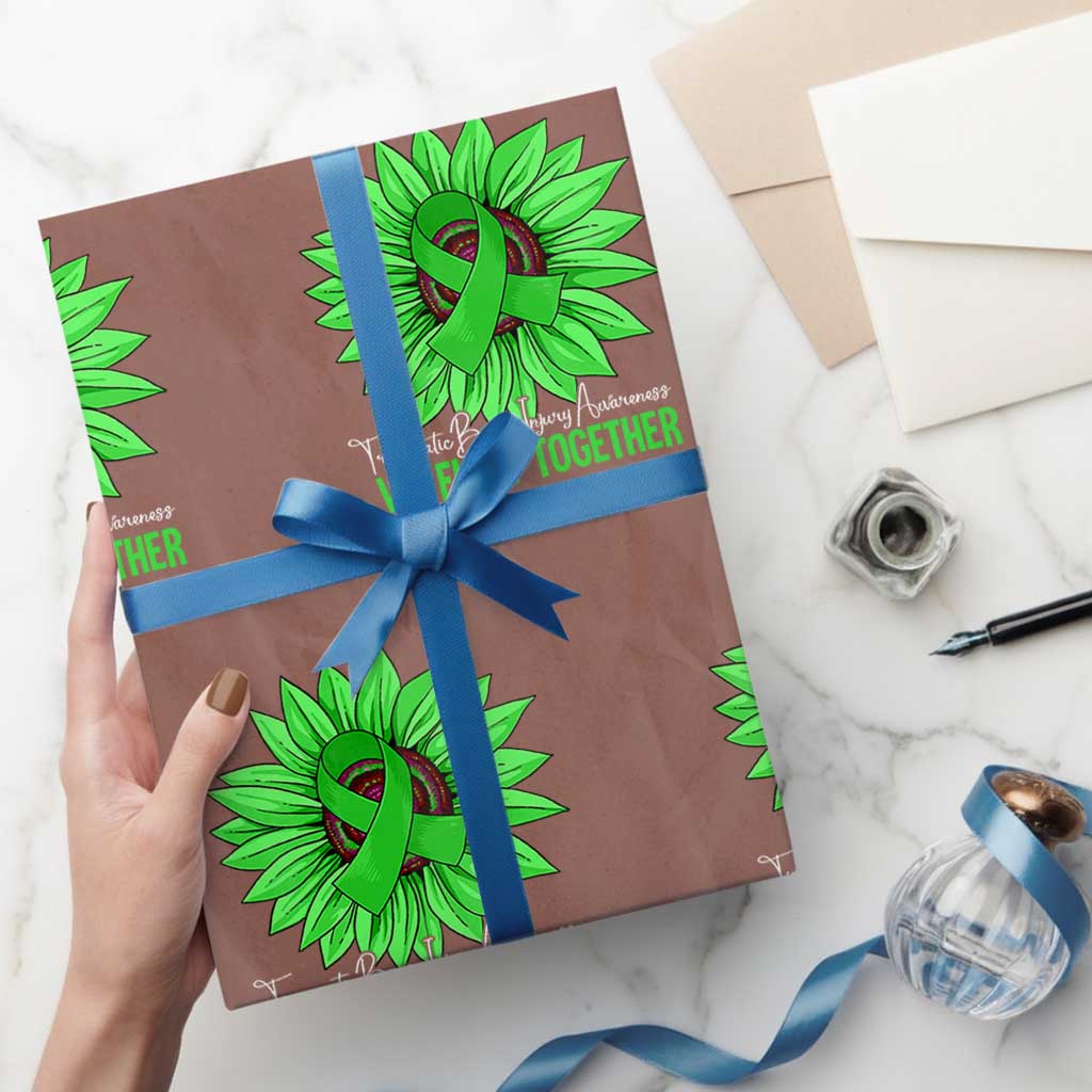 Traumatic Brain Injury Awareness Wrapping Paper Roll TBI We Fight Together Green Sunflower - Wonder Print Shop