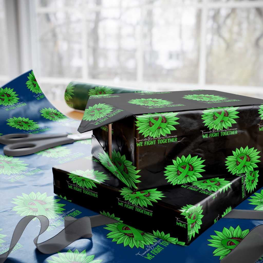 Traumatic Brain Injury Awareness Wrapping Paper Roll TBI We Fight Together Green Sunflower - Wonder Print Shop