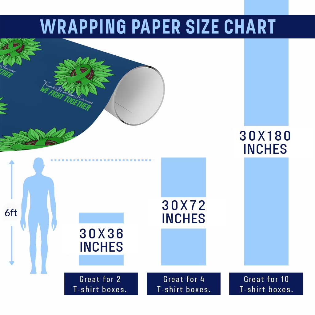 Traumatic Brain Injury Awareness Wrapping Paper Roll TBI We Fight Together Green Sunflower - Wonder Print Shop