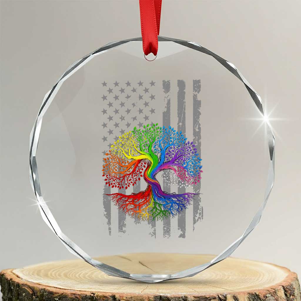 Tree of Life Rainbow LGBTQ Pride Crystal Glass Ornament American Flag Gift