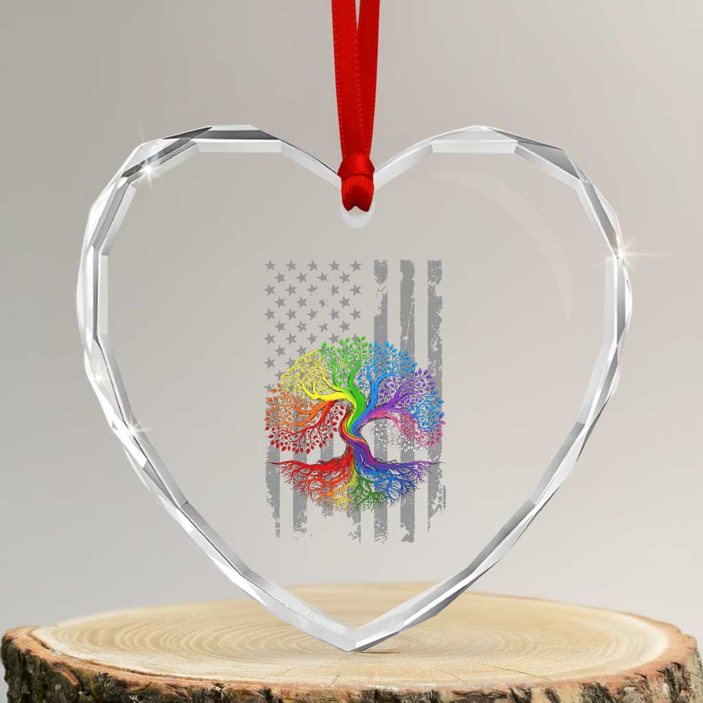 Tree of Life Rainbow LGBTQ Pride Heart Crystal Glass Ornament American Flag Gift