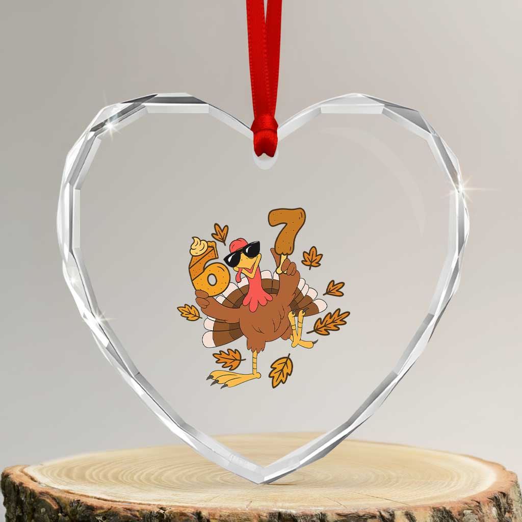 Trending Six Seven Meme Turkey Heart Crystal Glass Ornament Funny Thanksgiving Gift - Wonder Print Shop