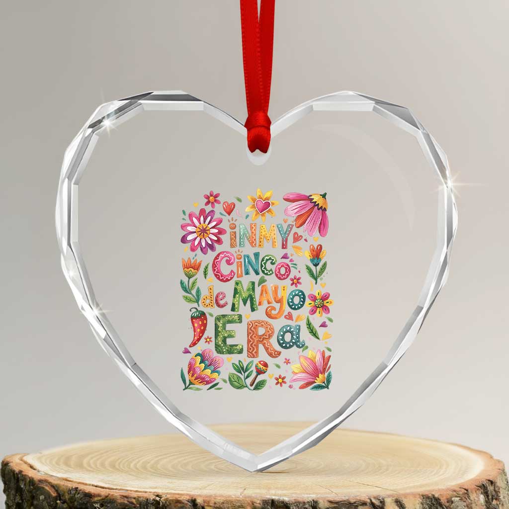 Trendy Floral Fiesta Celebration Heart Crystal Glass Ornament In My Cinco De Mayo Era