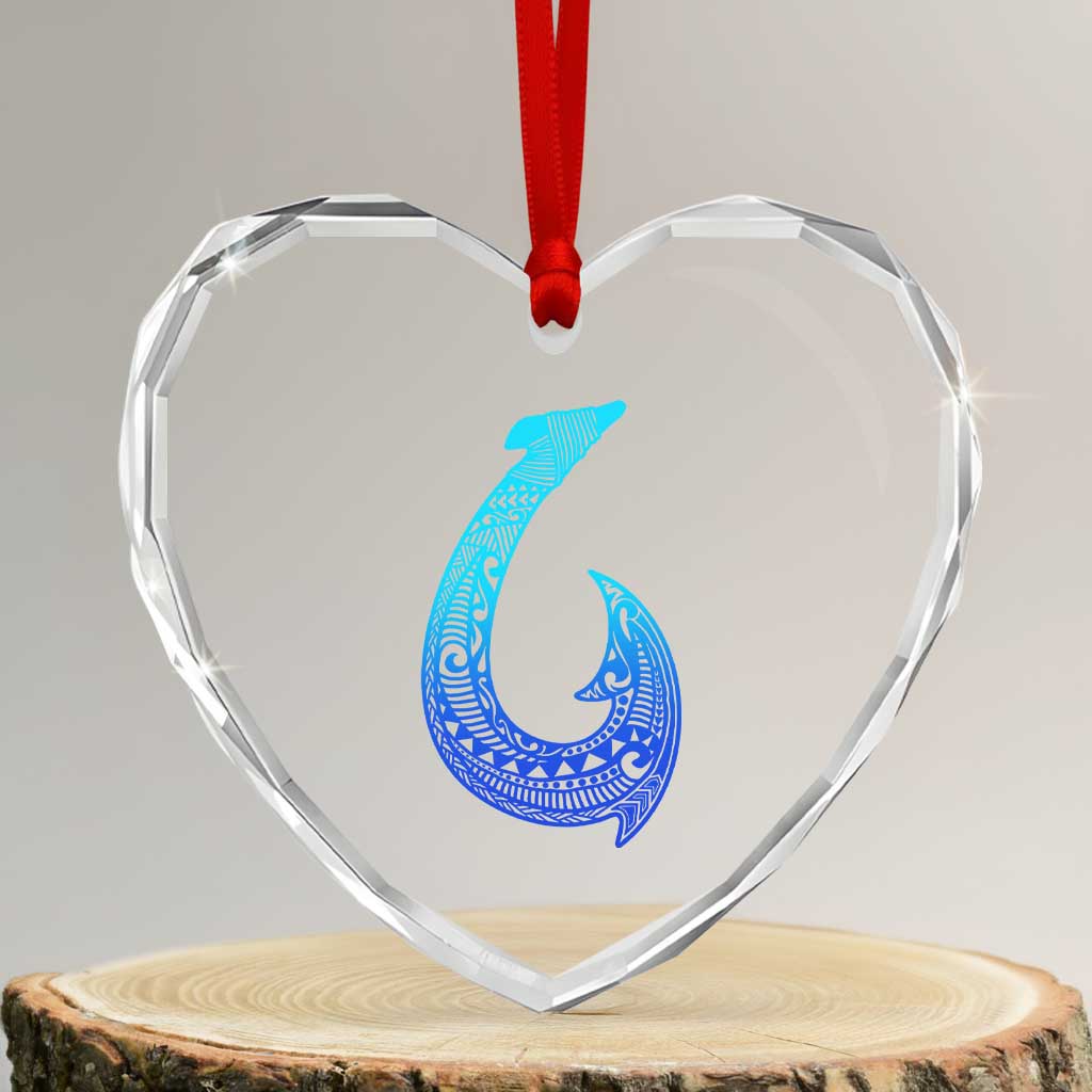 Tribal Makau Hawaiian Fish Hook Pacific Islander Hawaiian Heart Crystal Glass Ornament