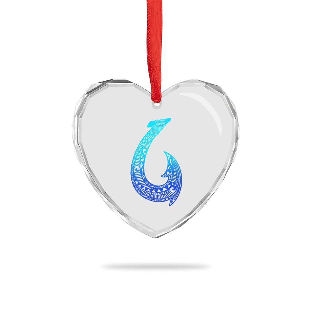 Tribal Makau Hawaiian Fish Hook Pacific Islander Hawaiian Heart Crystal Glass Ornament