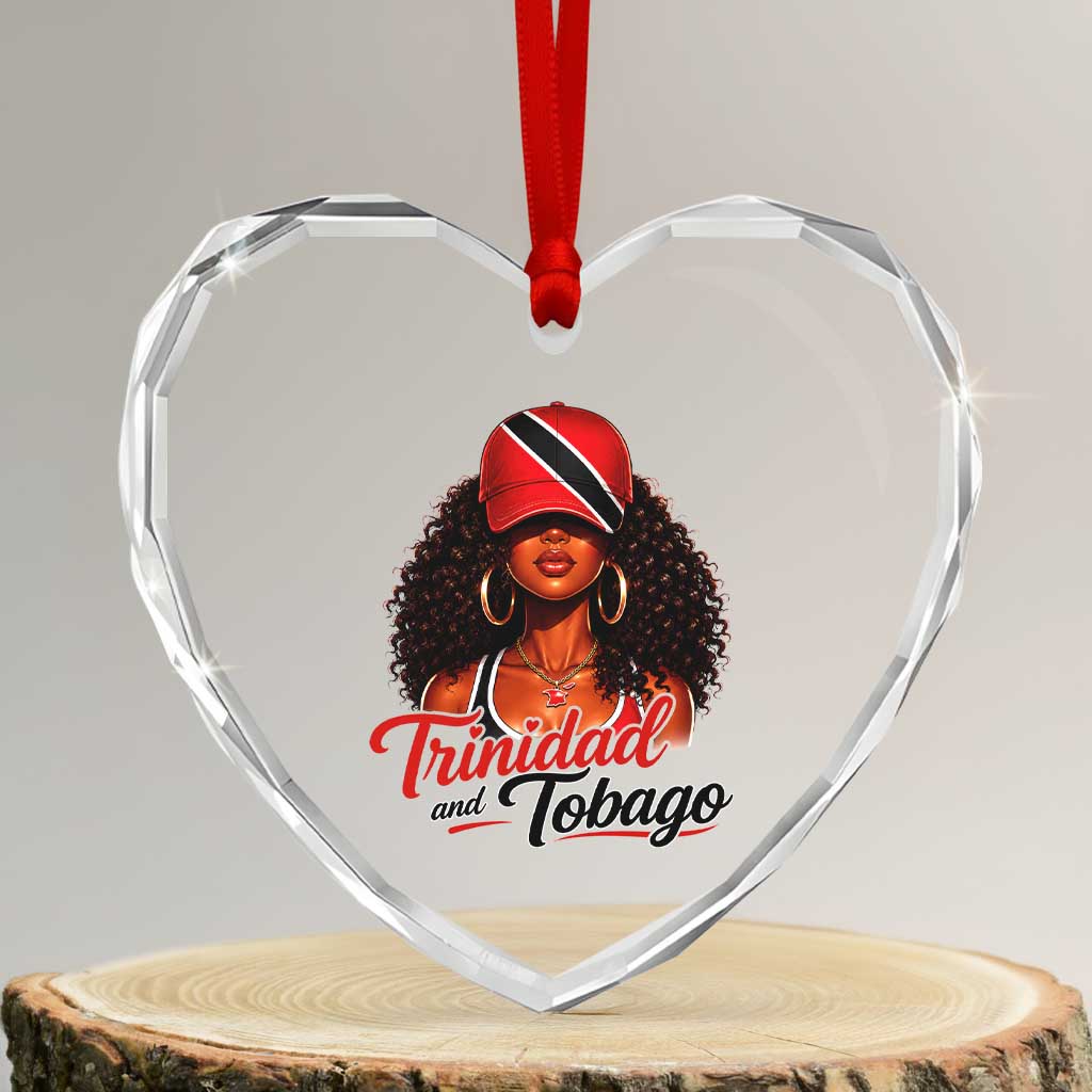 Trinidad and Tobago Afro Girl Heart Crystal Glass Ornament Trini Black Queen Caribbean Pride Heritage Gift