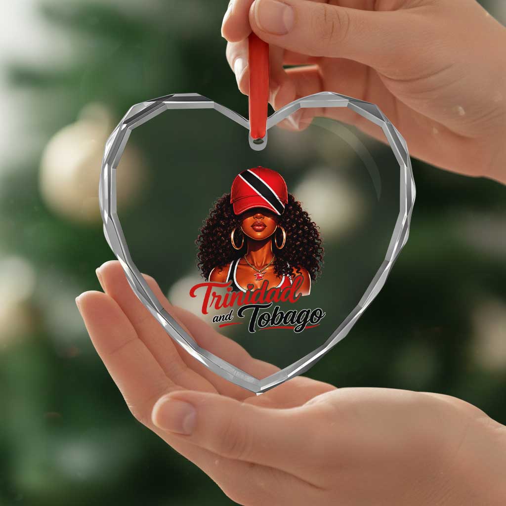 Trinidad and Tobago Afro Girl Heart Crystal Glass Ornament Trini Black Queen Caribbean Pride Heritage Gift