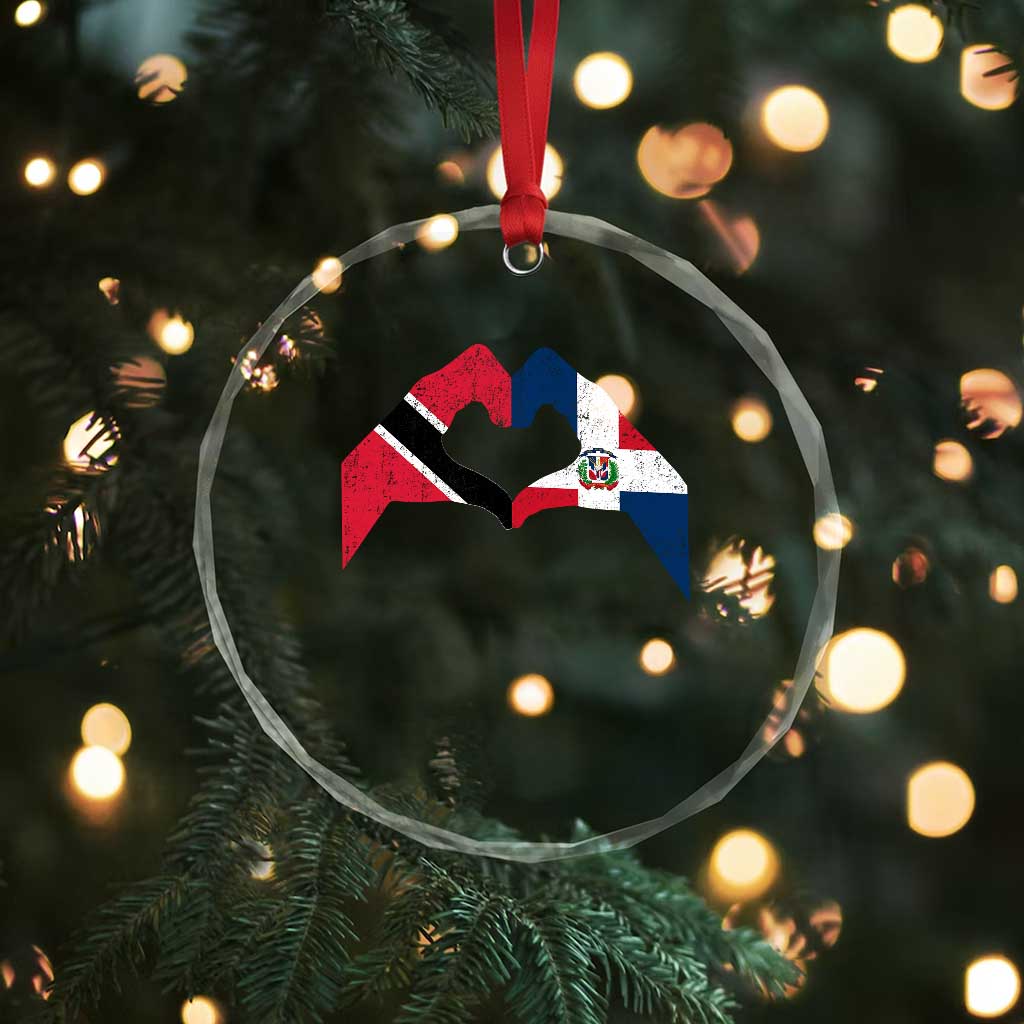 Trinidad and Tobago Dominican Crystal Glass Ornament Two Flags One Heart