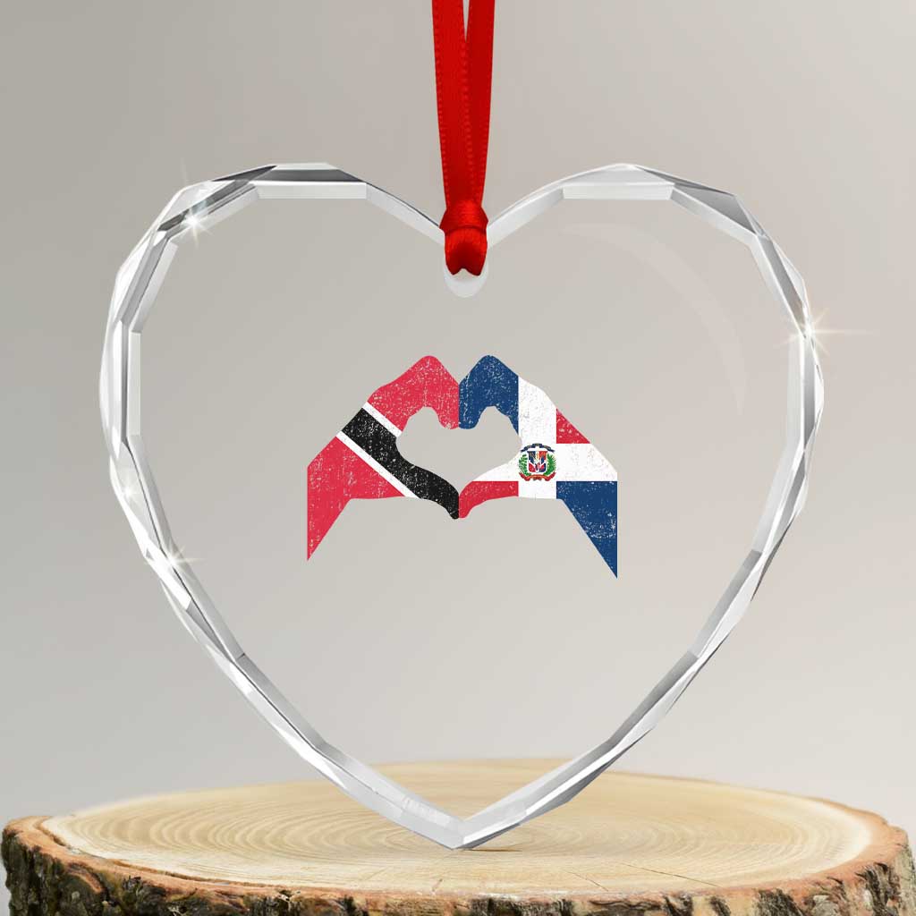 Trinidad and Tobago Dominican Heart Crystal Glass Ornament Two Flags One Heart